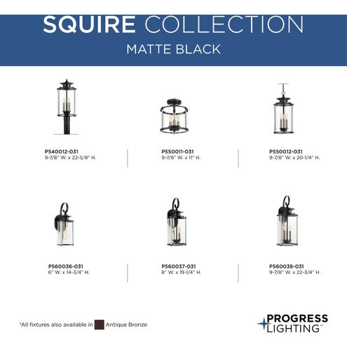 Squire 3 Light 23 inch Matte Black Outdoor Wall Lantern in Black and Stainless Steel, Large